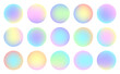 © Lyona - Set of Holographic Gradient Circles. Watercolor gradients set. Colorful circle iridescent backgrounds. Futuristic trendy dynamic elements. Iridescent holographic circles.Holo gradient mesh backgrounds