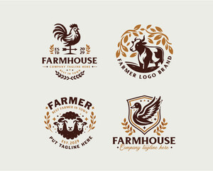 Set vintage bundle classic badge farm house market logo design for business company