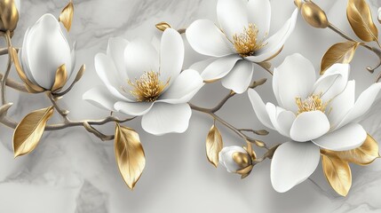 Wall Mural - The floral arrangements are mounted on a gold-embellished concrete wall.