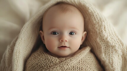 Poster - A baby sleeps soundly in a knitted blanket.