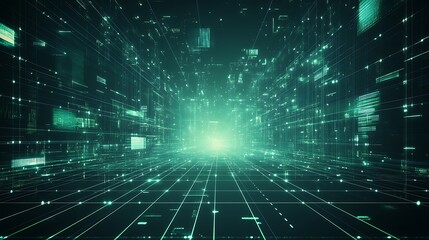 Poster - A futuristic digital landscape featuring glowing lines and data streams, symbolizing technology and innovation in cyberspace.