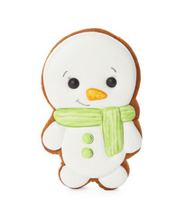 Sticker - Tasty Christmas cookie in shape of snowman isolated on white