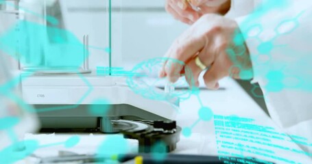 Poster - Animation of scientific data processing over caucasian male scientist in laboratory
