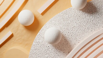 Poster - A 3D rendering of a scene with organic shapes in cream and orange.