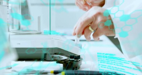 Poster - Animation of scientific data processing over caucasian male scientist in laboratory