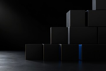 Poster - dark cubes lit by glowing cubes, 3d rendering
