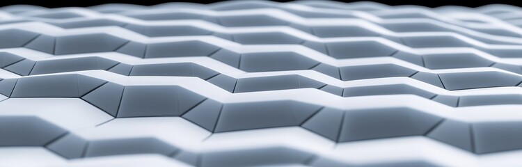 Poster - The future is a white hexagon background. The future is a honeycomb concept. A wave of particles is projected on it.