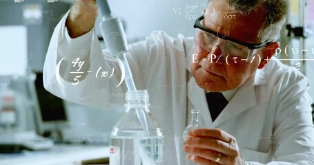 Poster - Animation of scientific data processing over caucasian male scientist in laboratory