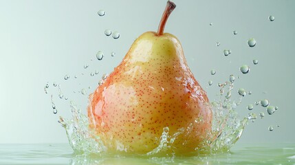 Wall Mural - a pear splashing into a pool of water.