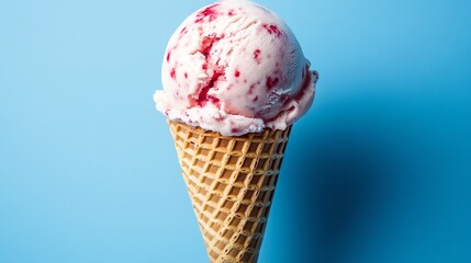 Poster - A scoop of pink ice cream with raspberries on top of a waffle cone.