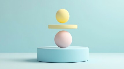Poster - A 3D rendering of a minimalist stack of pastel colored geometric shapes.