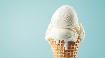 Poster - A melting ice cream cone against a blue background.