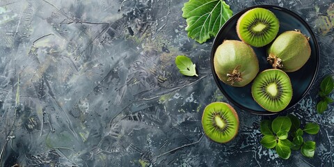 Canvas Print - Kiwi Fruit Assortment on Table with Vertical Composition and Room for Text