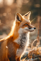 Sticker - A red fox standing in a field of tall grass