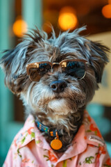 Poster - A small dog wearing sunglasses and a shirt