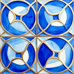 Wall Mural - Wall tiles pattern with a blue background wallpaper design, 3d illustration of square patterns