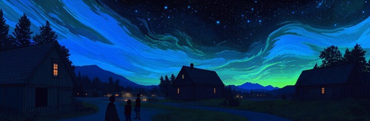 Wall Mural - stock image of an abstract fantasy landscape with stars in multi-colors.