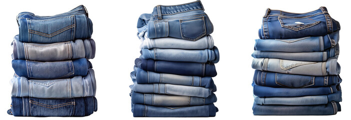  sets of denim jeans isolated on Transparent Background.