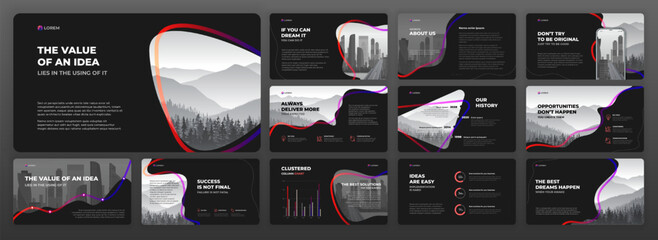 Wall Mural - Creative Powerpoint presentation template set. Modern Keynote presentation background, brochure cover design, brand guidelines, proposal presentation, annual report, company profile, pitch deck.