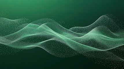 Leinwandbilder - A green particle wave smoothly flowing across a gradient green background 