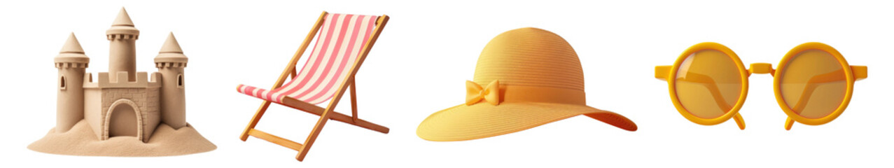 3d summer png cut out element set
