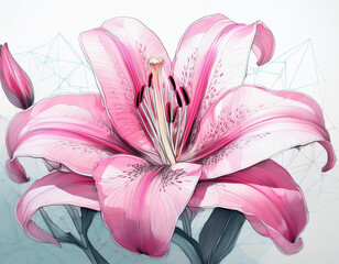 Wall Mural - Beautiful Pink Lily Flower Closeup Illustration