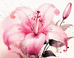 Wall Mural - Beautiful Pink Lily Flower Closeup Illustration