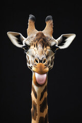 Sticker - humorous portrait of a giraffe against a white background, AI generated