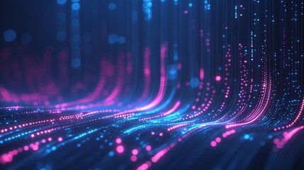 Abstract digital waves of blue and pink light, creating a dynamic background perfect for technology and innovation themes.