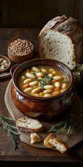 Canvas Print - Bean soup with vegetables. AI generative.