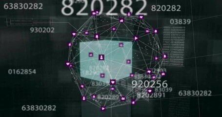 Poster - Animation of network of connections with icons over data processing