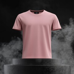 Sticker - Pink T-Shirt Mockup on Invisible Mannequin, Isolated on Dark Background, Stylish Clothing for Men