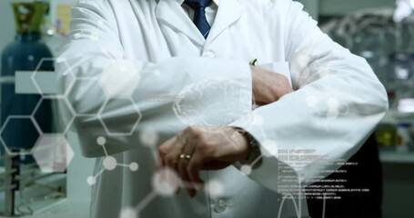 Poster - Animation of data processing over caucasian male scientist in lab