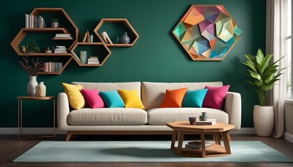 Photo modern style interior room 3d illustration Interior frame living room with colorful white sofa,led with blank frame