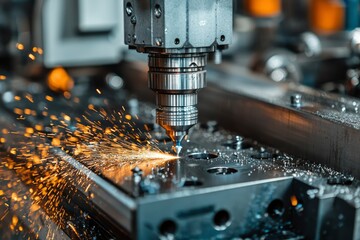 Close-up of a CNC Machine Drilling a Metal Part