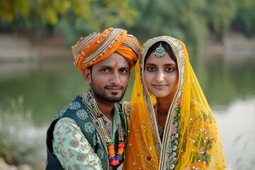 Traditional beautiful indian style wedding day with amazing decorations, Generative AI image