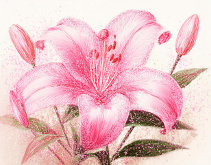 Wall Mural - Beautiful Pink Lily Flower Closeup Illustration