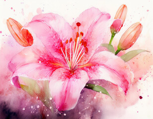 Wall Mural - Beautiful Pink Lily Flower Closeup Illustration