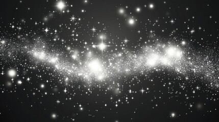 Poster - White sparkles and glitter create a special light effect in this 2D cartoon illustration with a transparent background featuring an abstract pattern of sparkling magic dust particles