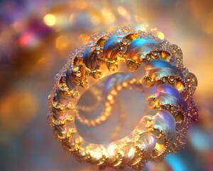 Wall Mural - Shimmering golden spiral garlands exhibiting colorful blurring effects