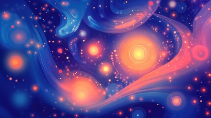 Poster - Digital illustration of 2D cartoon style featuring luminous waves and circular patterns