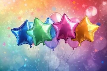 Poster - Star shaped balloons illustration with a colorful and festive background