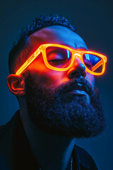 Poster - A man with a beard wearing a pair of neon glasses