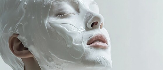 Wall Mural - A woman's face is covered in white cream