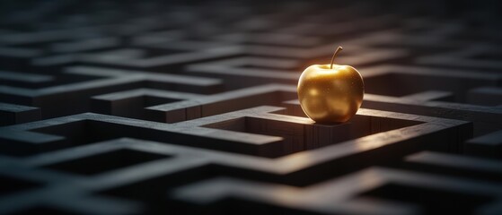 Golden apple on a maze, symbolizing the journey to wisdom and understanding