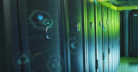 Poster - animation of ecology icons over server room