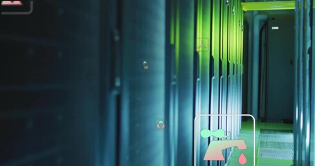 Poster - animation of ecology icons over server room