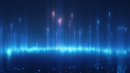 Poster - vibrant blue abstract background with glowing vertical lines and a digital grid, ideal for tech or f