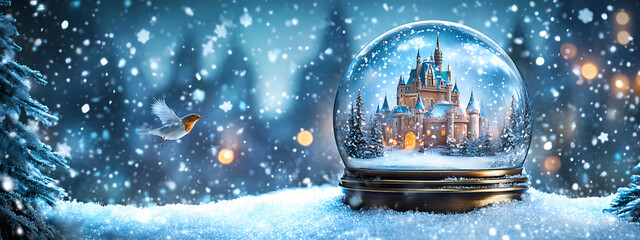 Canvas Print - Whimsical Snow Globe with Winter Castle