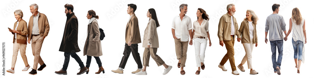 Diverse people walking together png cut out element set Stock Photo ...